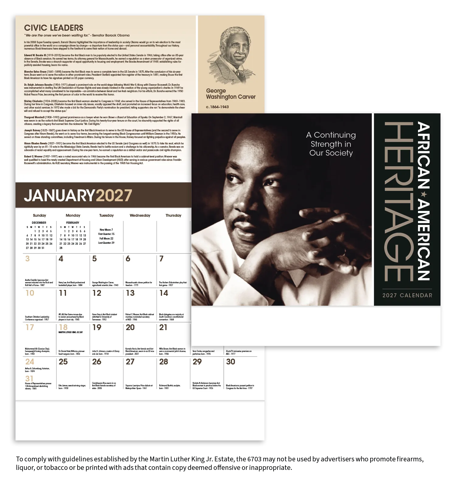 African American Heritage Dr Martin Luther King Calendar - 19 x 11 in - product view 19
