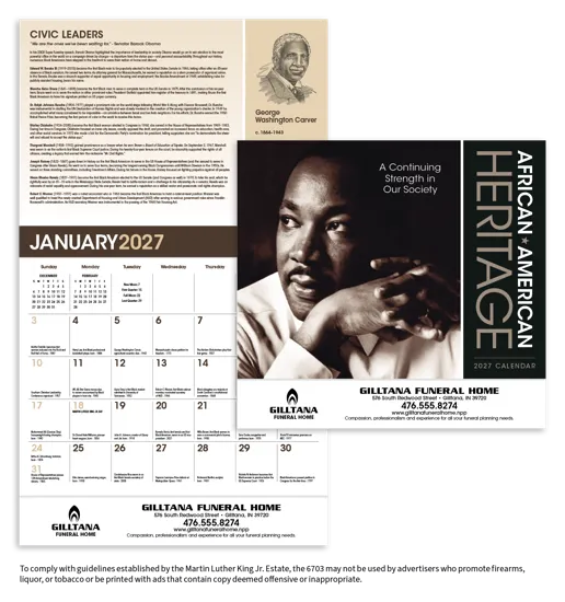 African American Heritage Dr Martin Luther King Calendar - 19 x 11 in