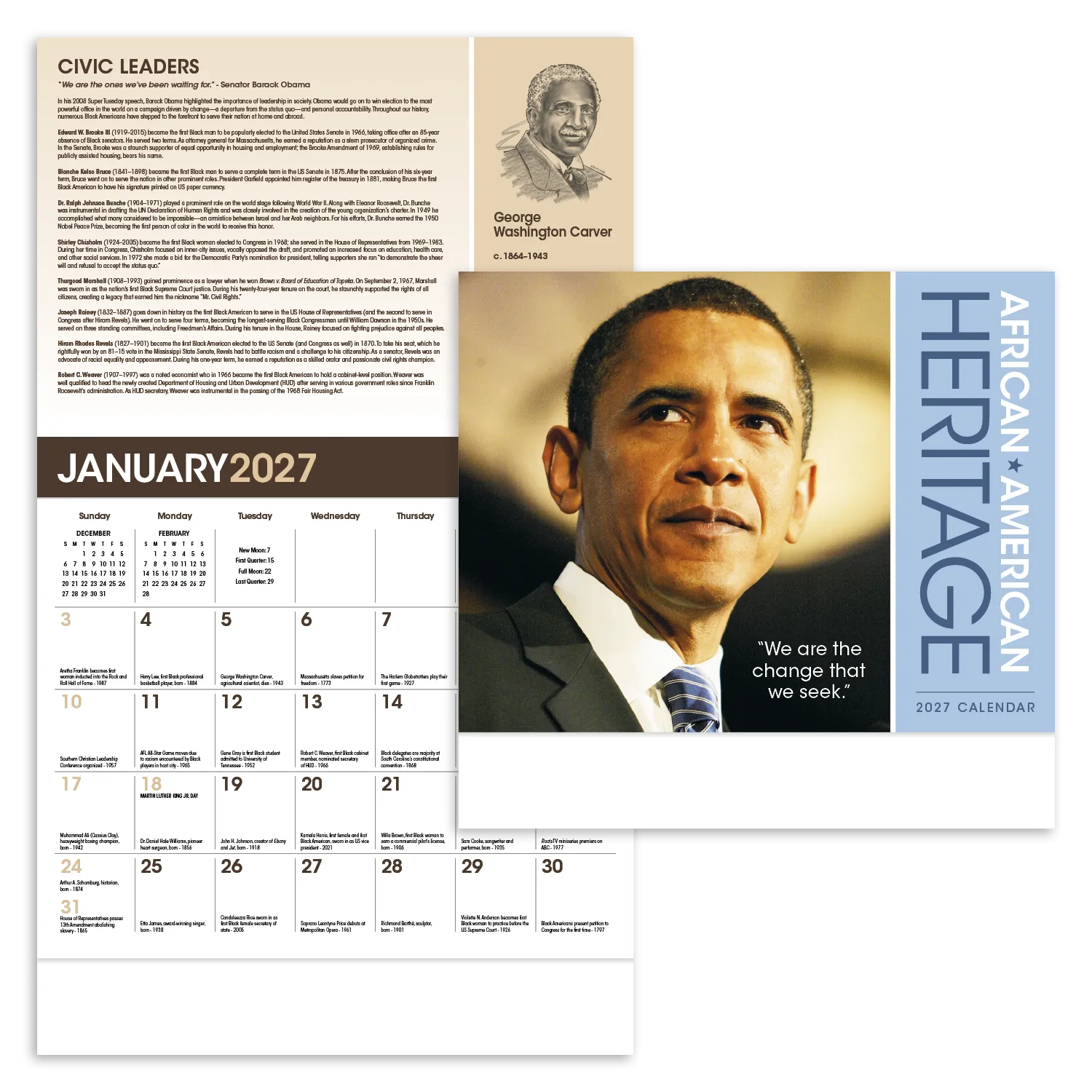 African American Heritage Barack Obama Calendar - 19 x 11 in - product view 19