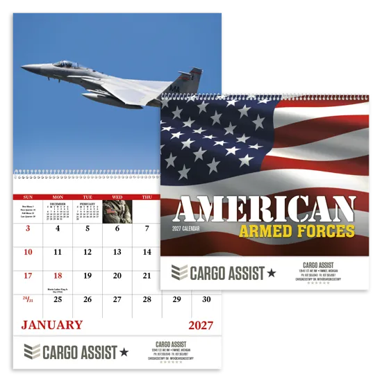 American Armed Forces Spiral Wall Calendar FSC Paper - 18.5 x 11 in