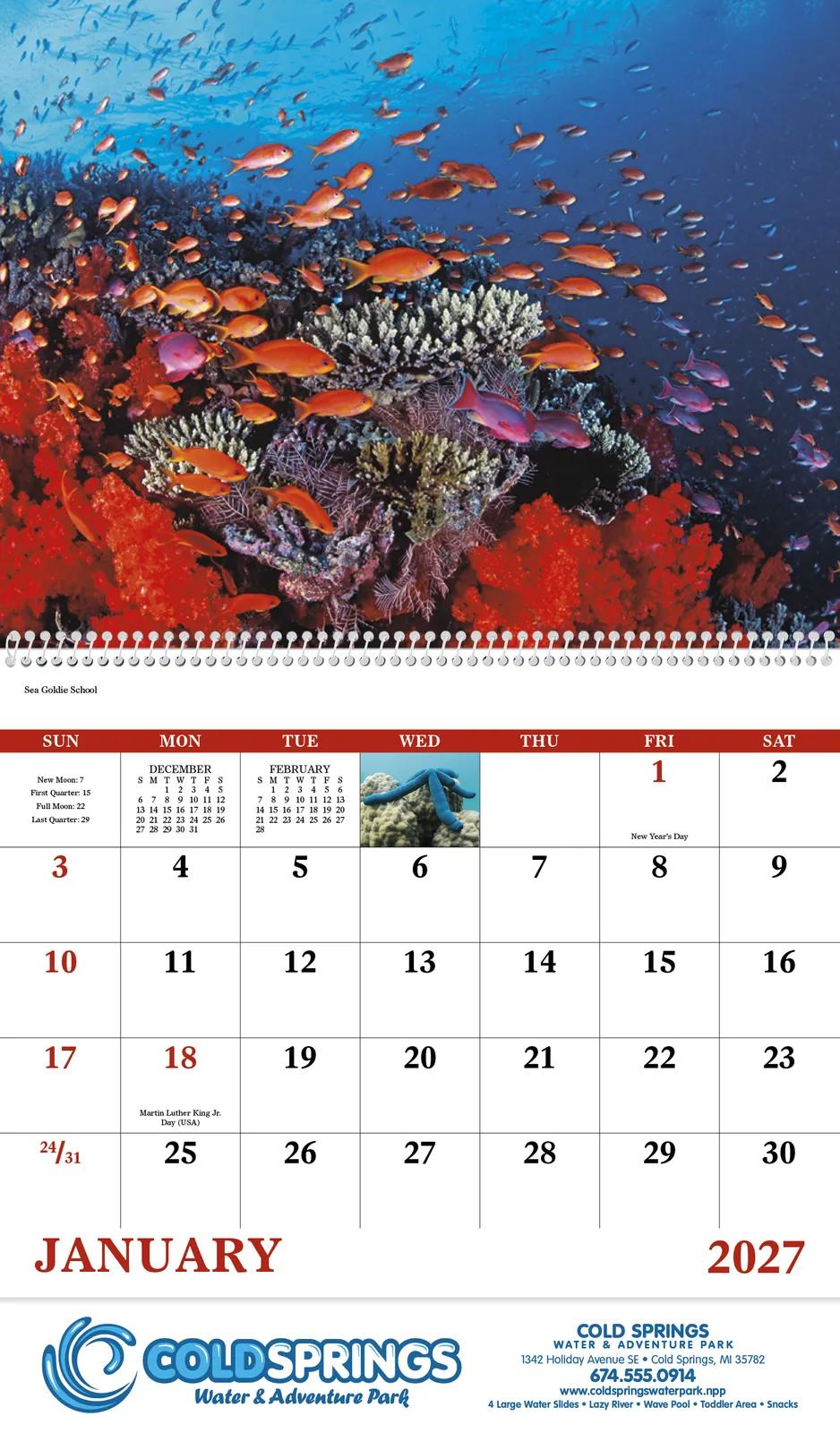 Ocean Glory Sea Life Spiral Wall Calendar FSC Paper - 18.5 x 11 in - product view 4
