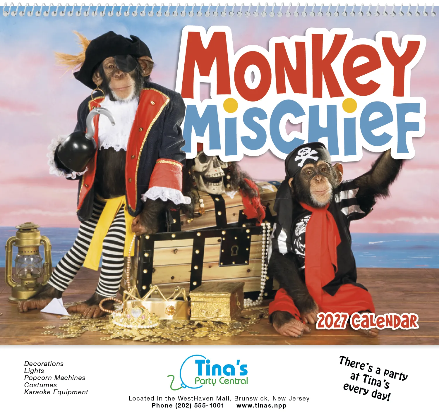 Monkey Humor Spiral Wall Calendar FSC Paper - 18.5 x 11 in - product view 2