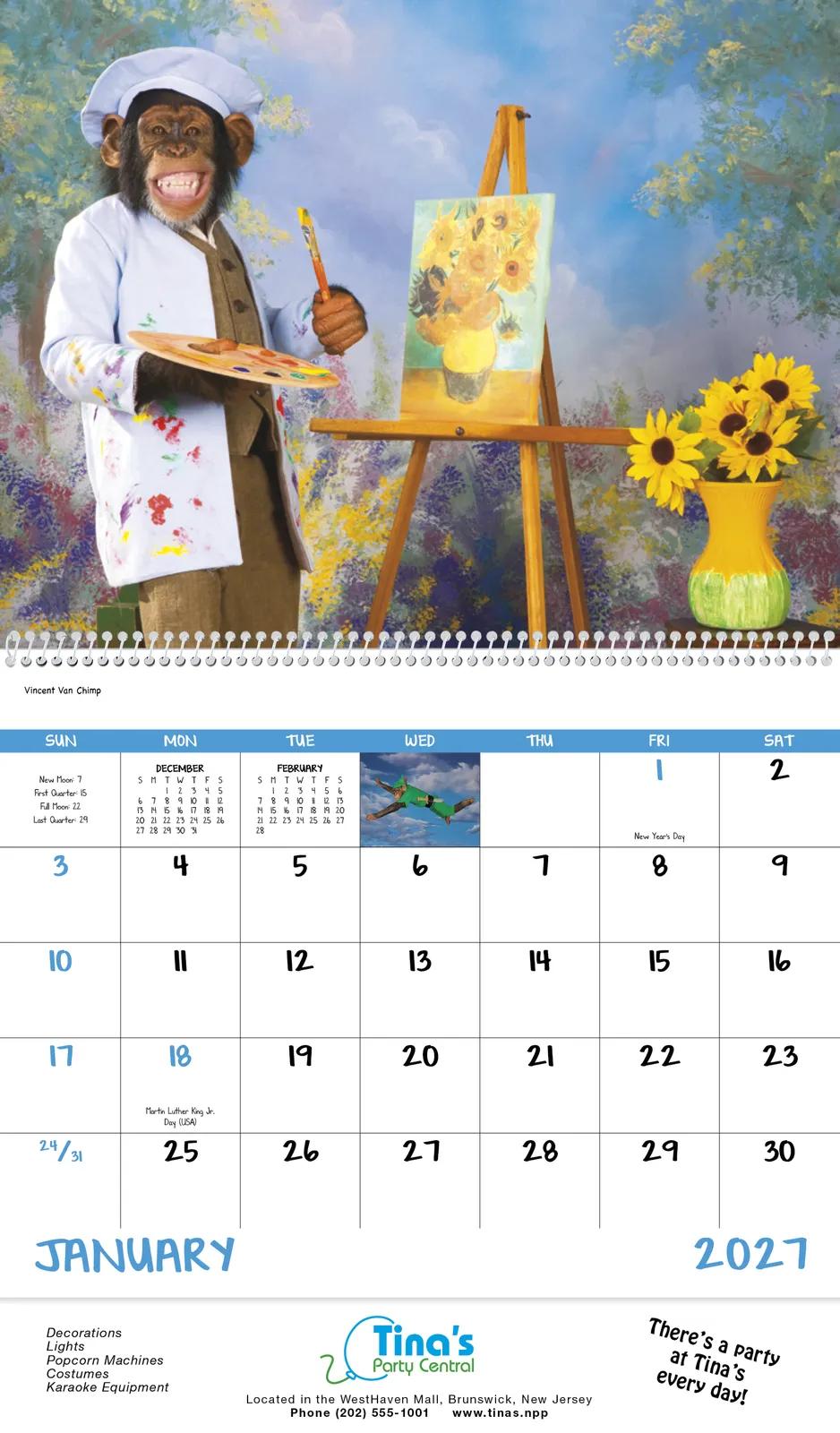 Monkey Humor Spiral Wall Calendar FSC Paper - 18.5 x 11 in - product view 4