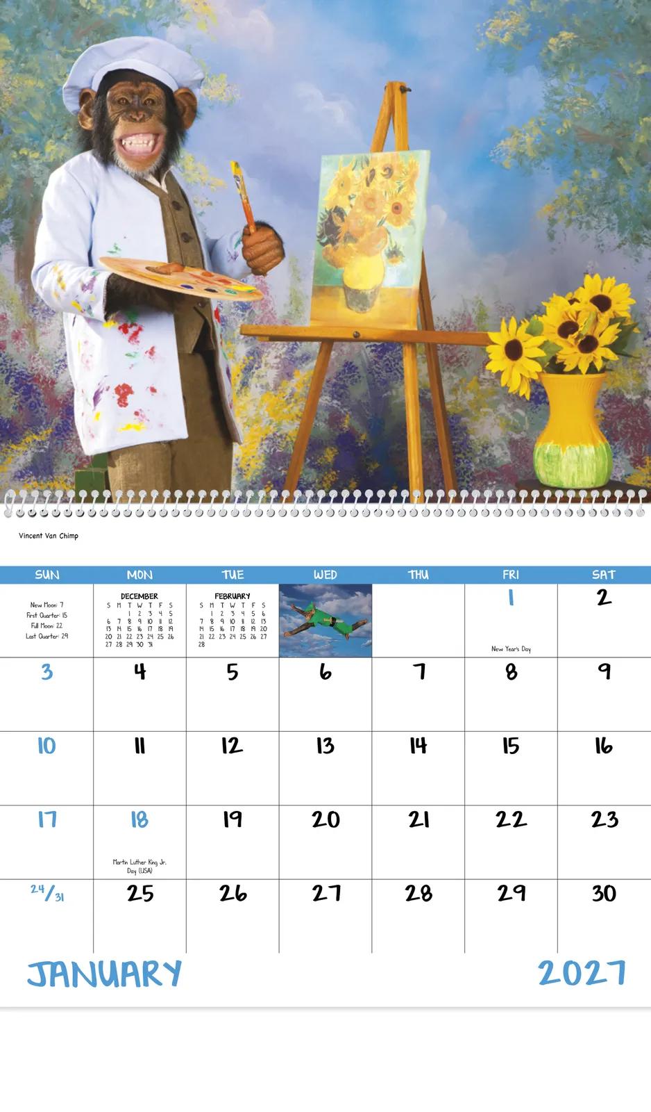 Monkey Humor Spiral Wall Calendar FSC Paper - 18.5 x 11 in - product view 5