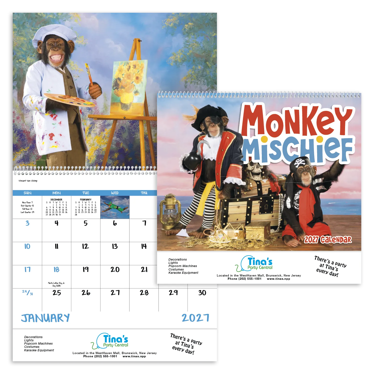 Monkey Humor Spiral Wall Calendar FSC Paper - 18.5 x 11 in - product view 19