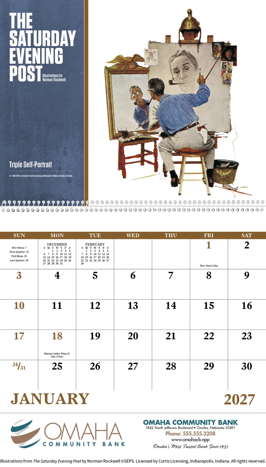 Norman Rockwell Spiral Wall Calendar Saturday Evening Post - 18.5 x 11 in - product view 4