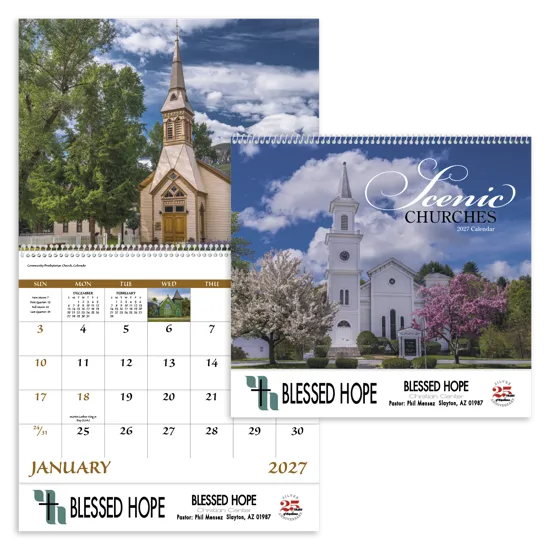 Country Churches Spiral Wall Calendar FSC Paper - 18.5 x 11 in