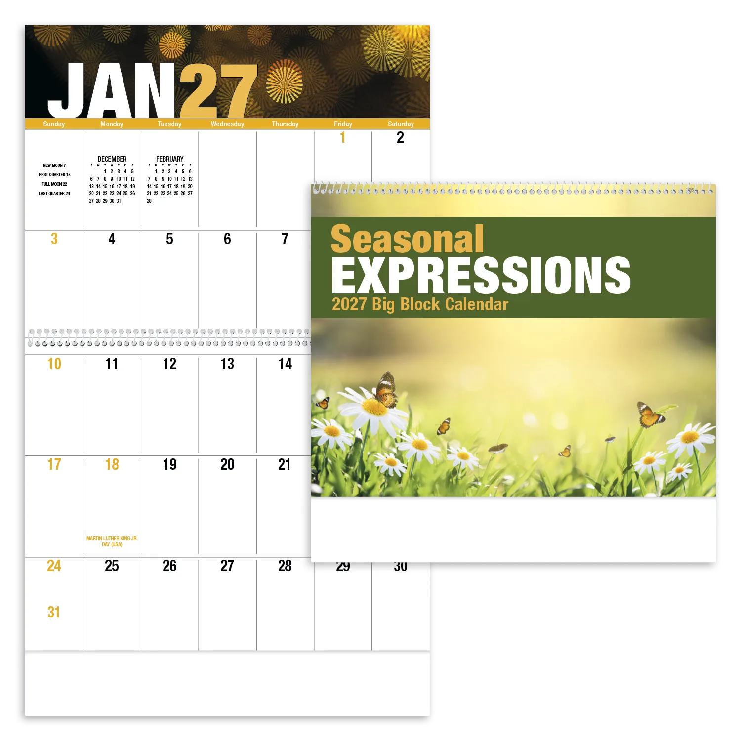 Seasonal Big Block Wall Calendar Large Writing Space - 18.5 x 11 in - product view 20