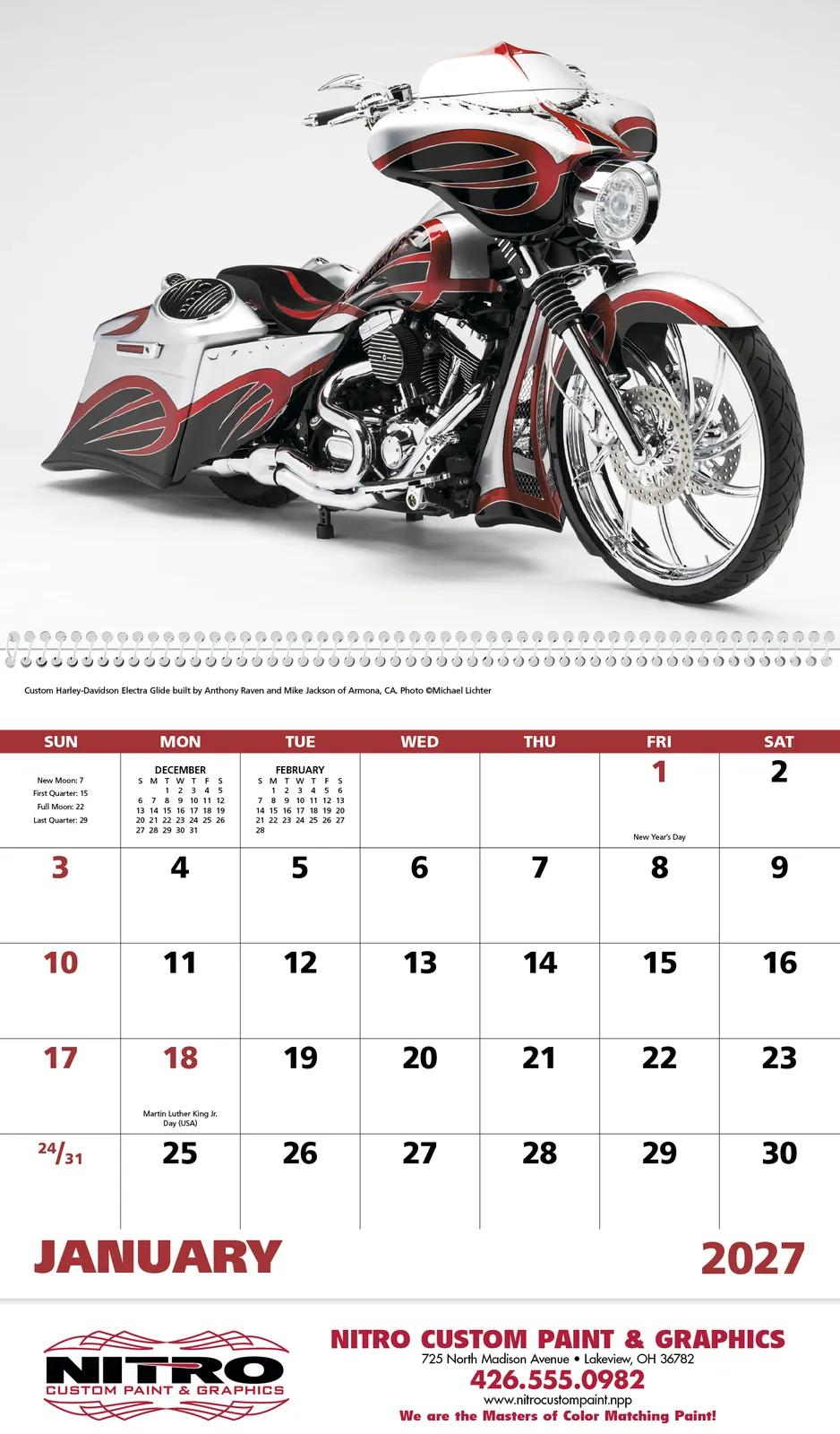 Motorcycles Spiral Wall Calendar Custom Chrome - 18.5 x 11 in - product view 4