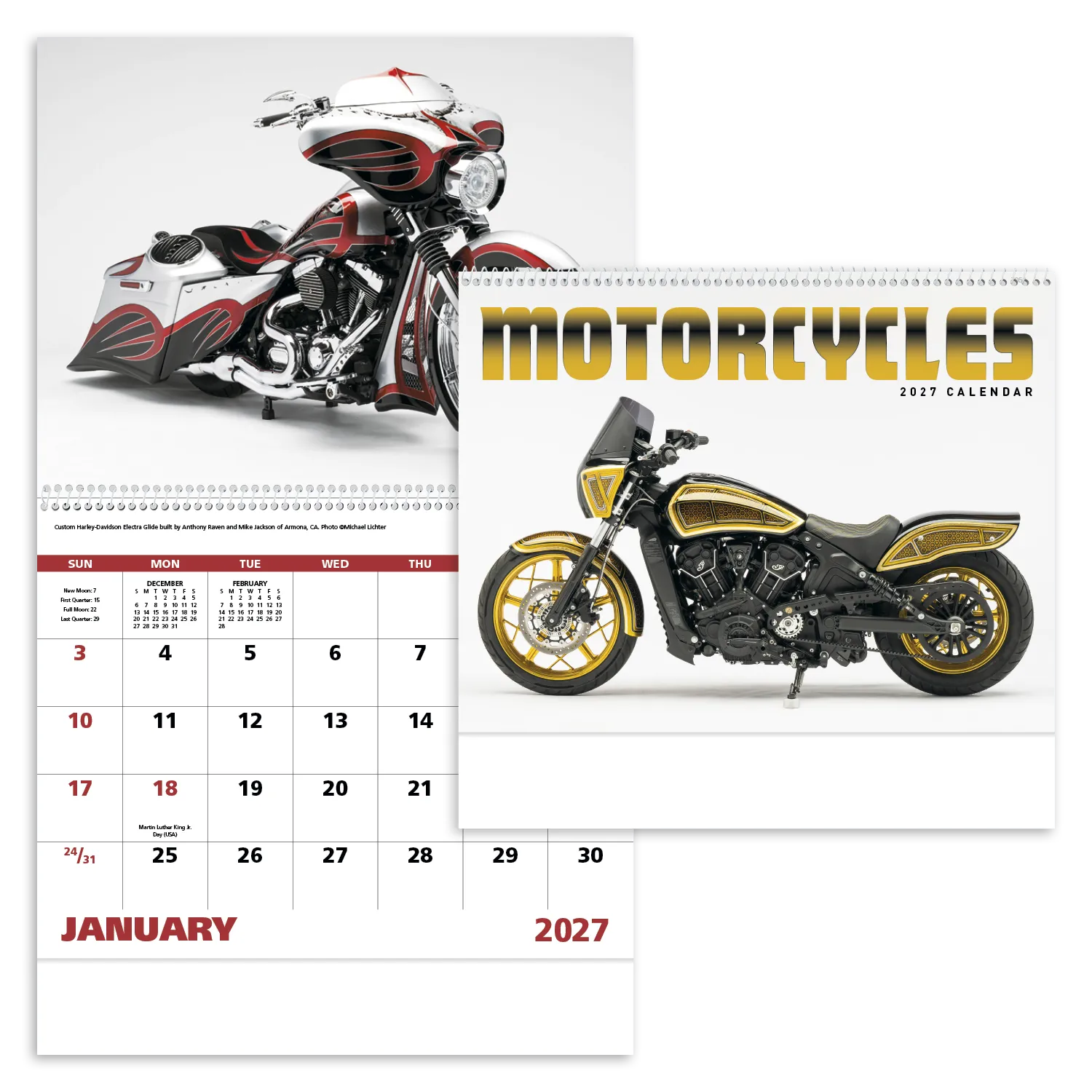 Motorcycles Spiral Wall Calendar Custom Chrome - 18.5 x 11 in - product view 20