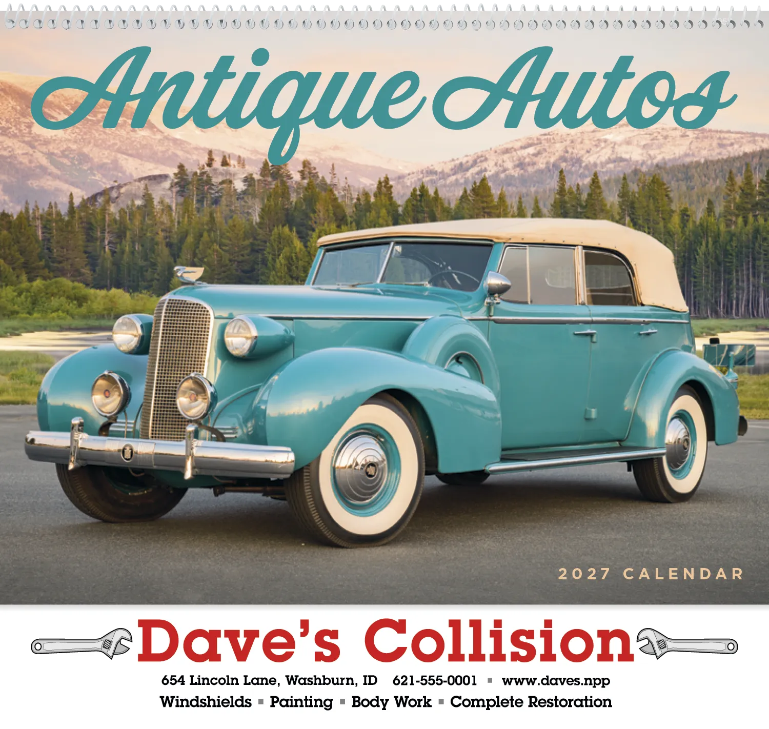 Antique Autos Spiral Wall Calendar Elegant Style - 18.5 x 11 in - product view 2