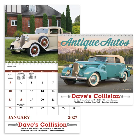 Antique Autos Spiral Wall Calendar Elegant Style - 18.5 x 11 in