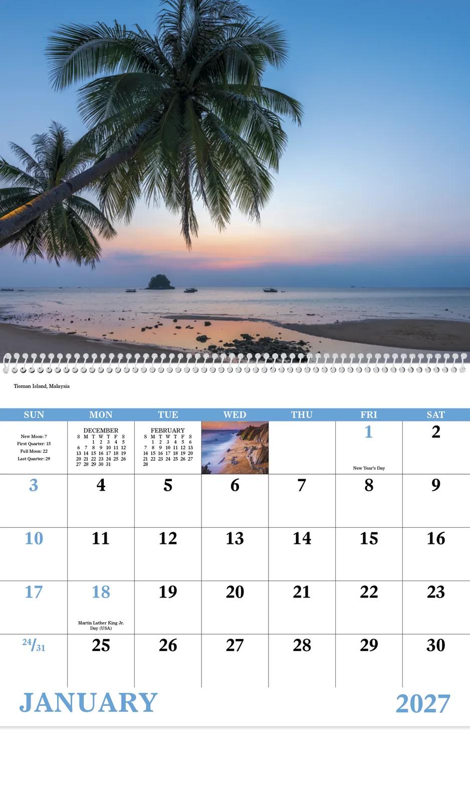 Beach Paradise Spiral Wall Calendar FSC Paper - 18.5 x 11 in - product view 5
