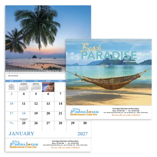 Beach Paradise Spiral Wall Calendar FSC Paper - 18.5 x 11 in