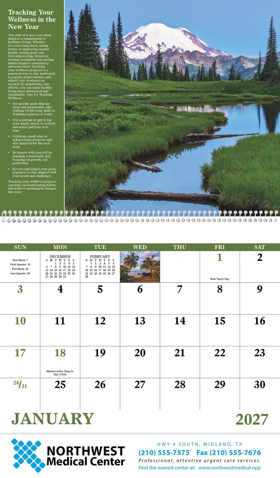 Healthy Living Spiral Wall Calendar FSC Paper - 18.5 x 11 in - product view 4