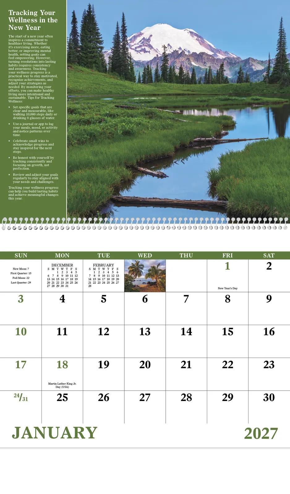 Healthy Living Spiral Wall Calendar FSC Paper - 18.5 x 11 in - product view 5