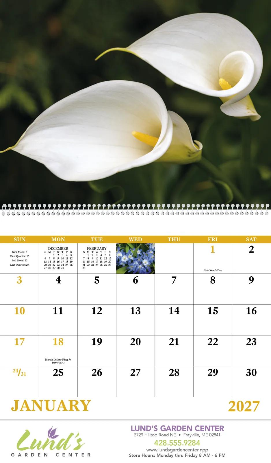 Flowers Spiral Wall Calendar FSC Paper - 18.5 x 11 in - product view 4