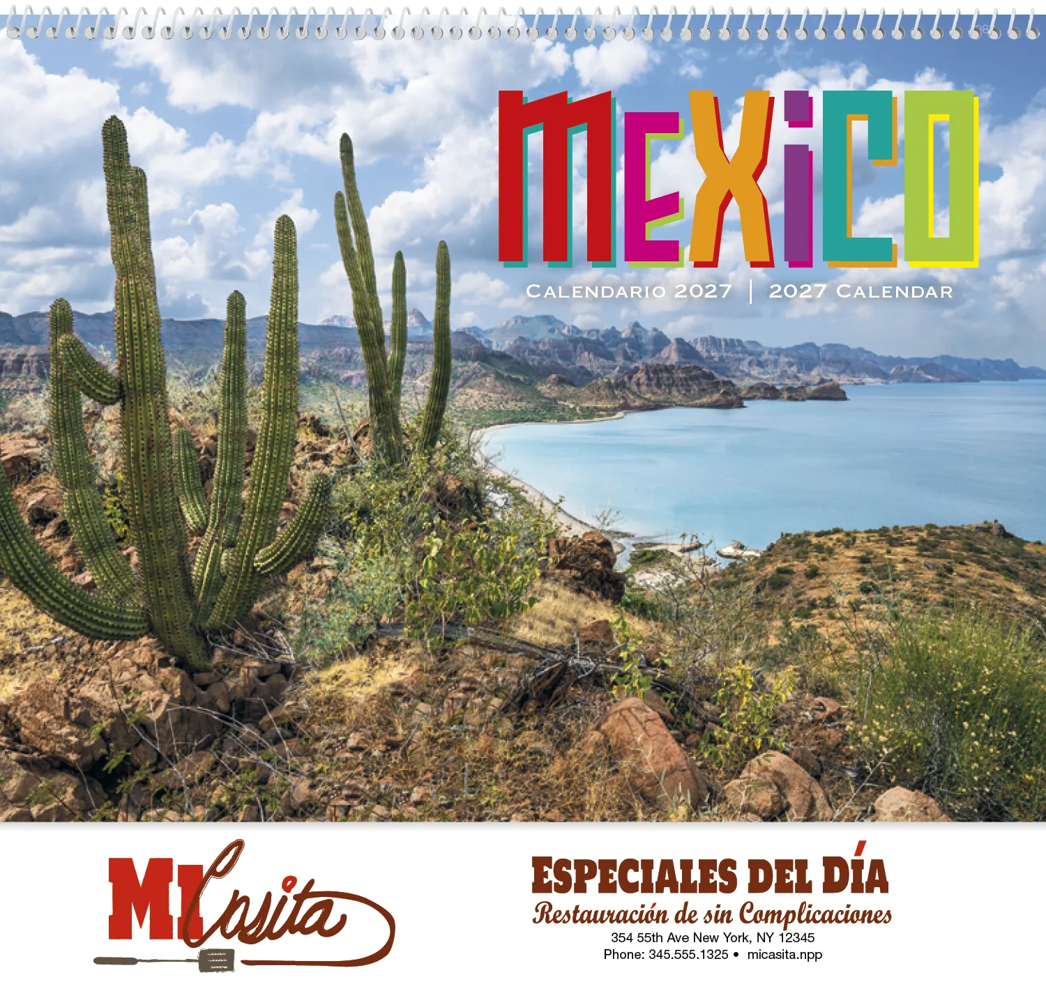 Mexico Spiral Wall Calendar Spanish English FSC - 18.5 x 11 in - product view 2