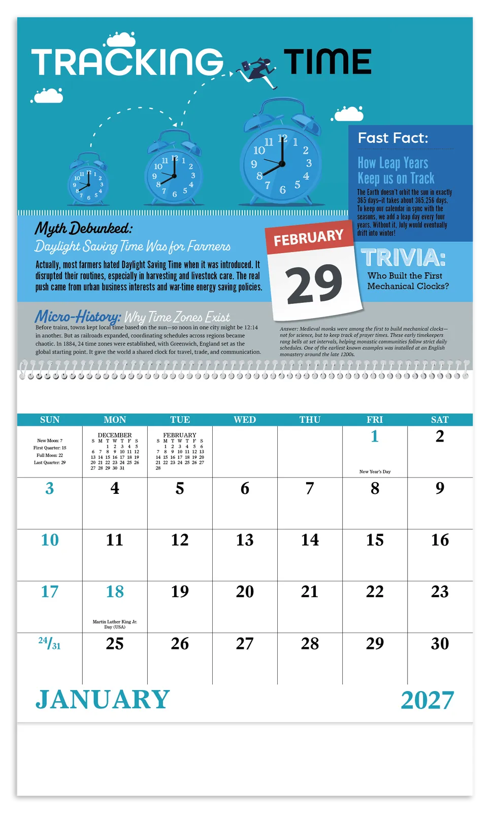 Trivia Facts Spiral Wall Calendar Educational FSC - 18.5 x 11 in - product view 8