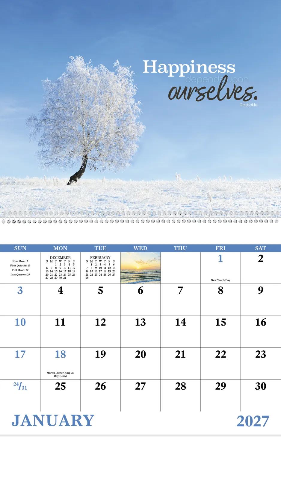 Simplicity Spiral Wall Calendar Quotes FSC Paper - 18.5 x 11 in - product view 18