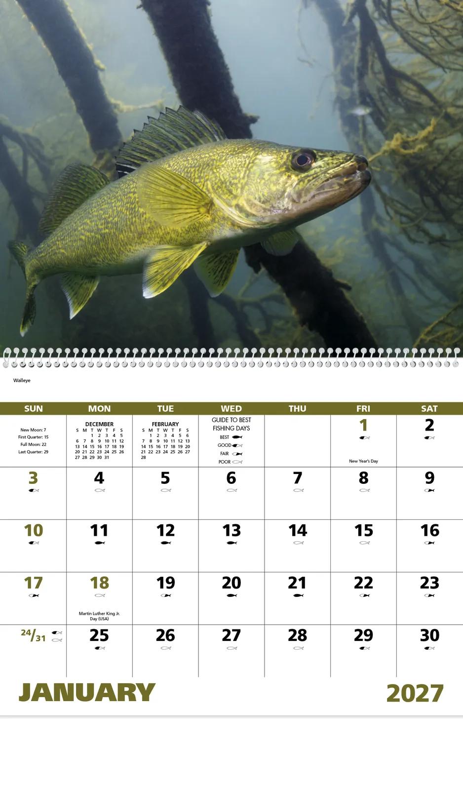 Fishing Spiral Wall Calendar FSC Paper - 18.5 x 11 in - product view 5