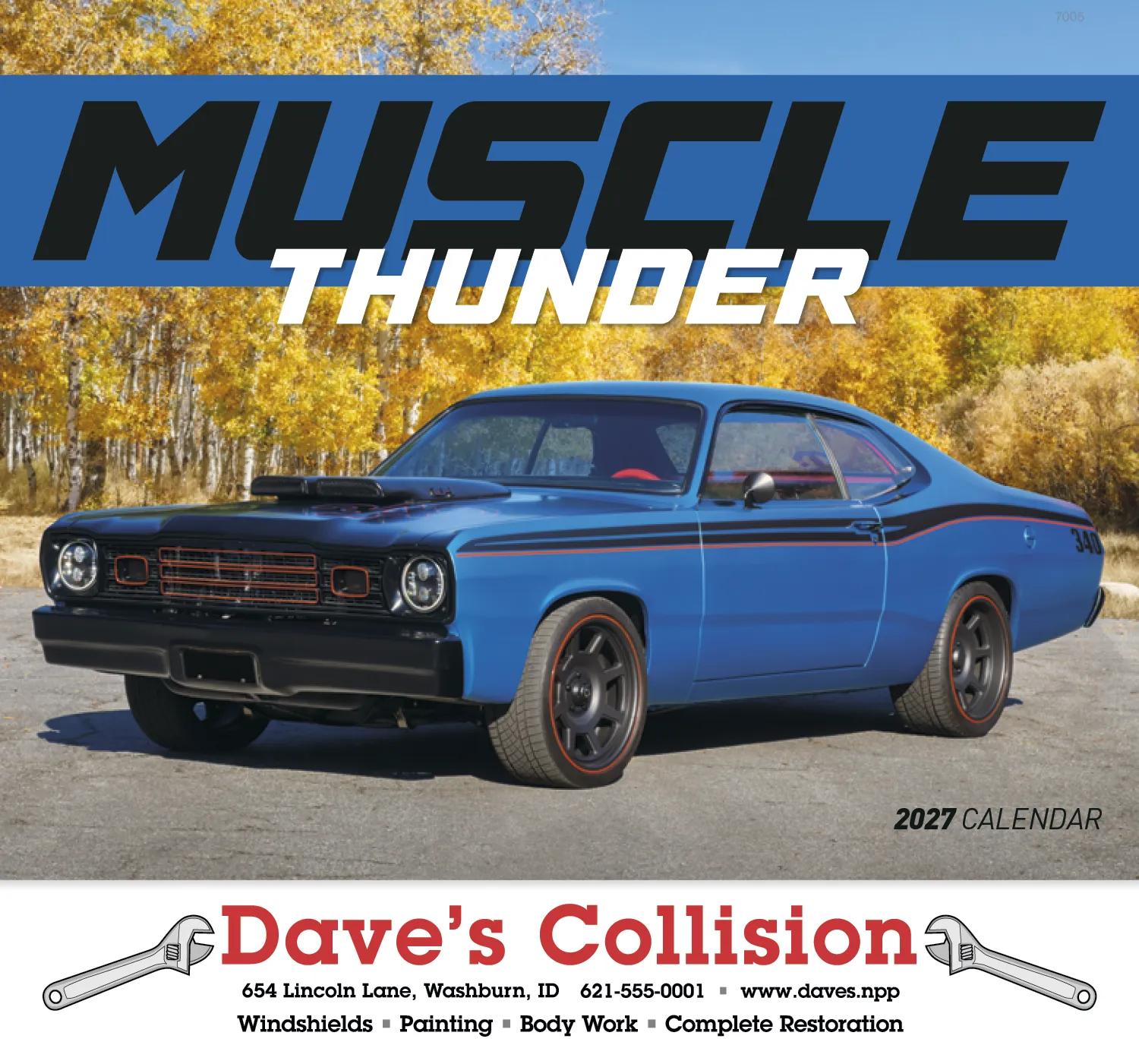 Muscle Car Wall Calendar Stapled FSC Gloss Paper - 19 x 11 in - product view 2