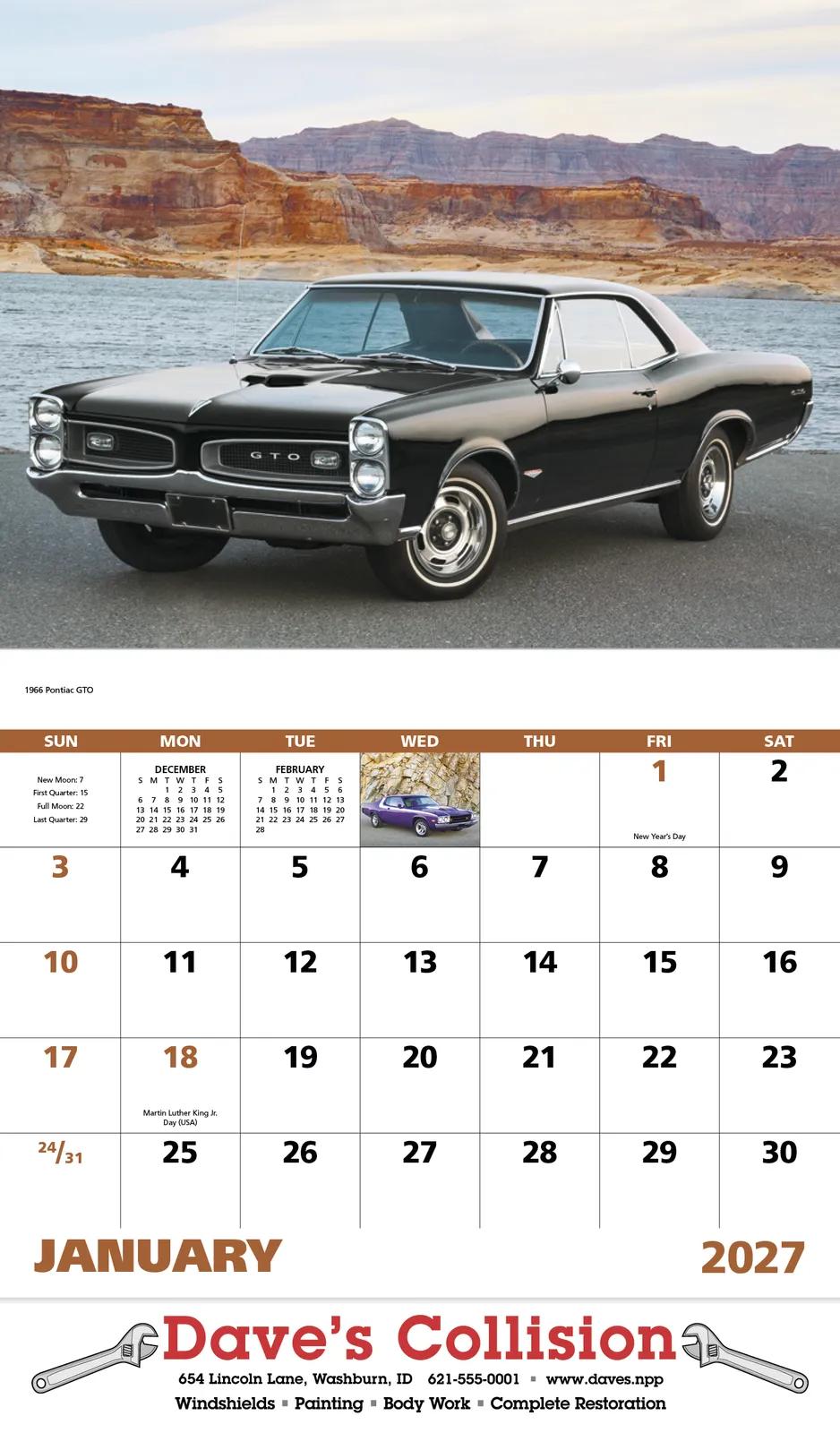 Muscle Car Wall Calendar Stapled FSC Gloss Paper - 19 x 11 in - product view 4