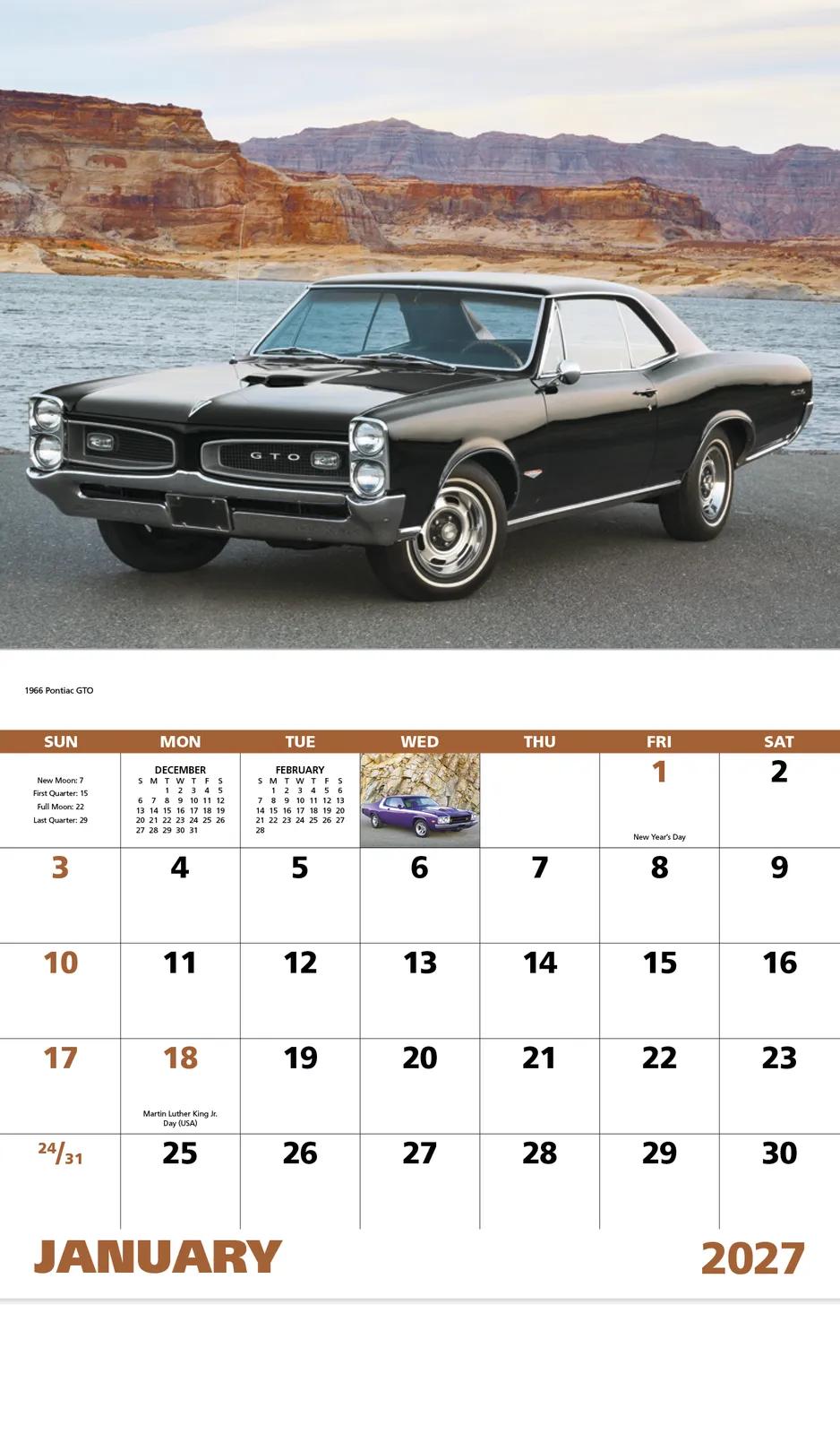 Muscle Car Wall Calendar Stapled FSC Gloss Paper - 19 x 11 in - product view 5