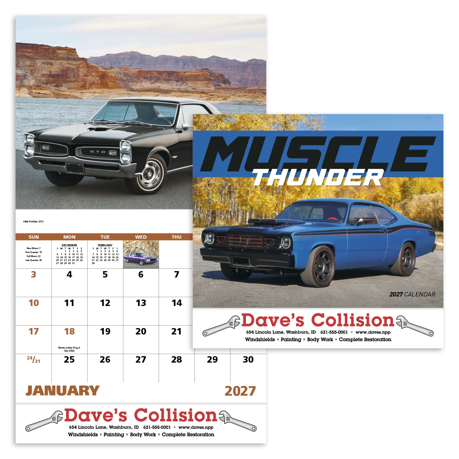 Muscle Car Wall Calendar Stapled FSC Gloss Paper - 19 x 11 in - product view 19