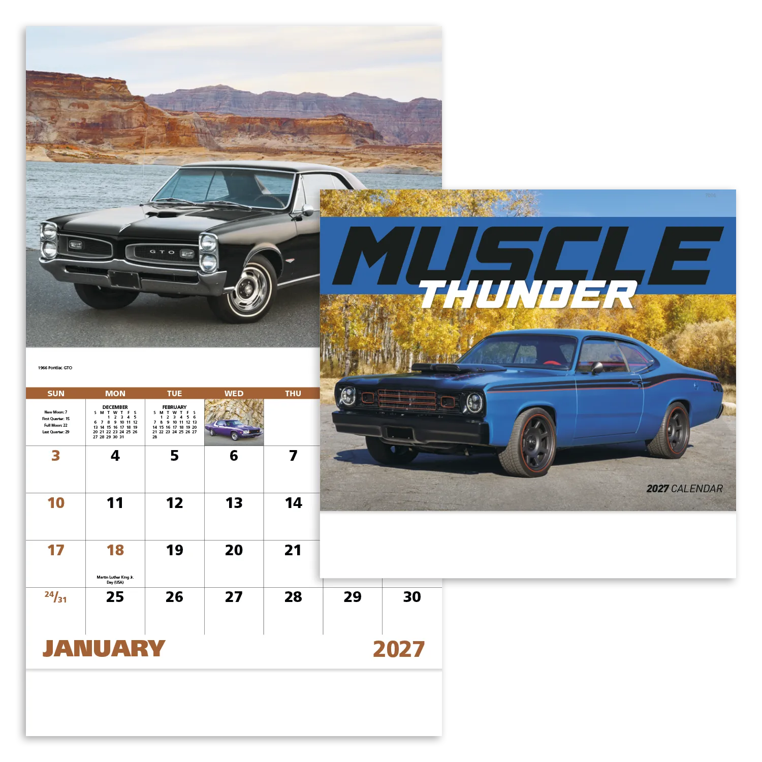 Muscle Car Wall Calendar Stapled FSC Gloss Paper - 19 x 11 in - product view 20