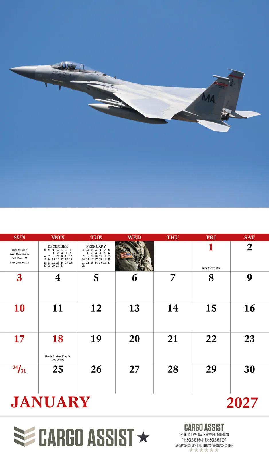 Armed Forces Wall Calendar Stapled Patriotic FSC Paper - 19 x 11 in - product view 4