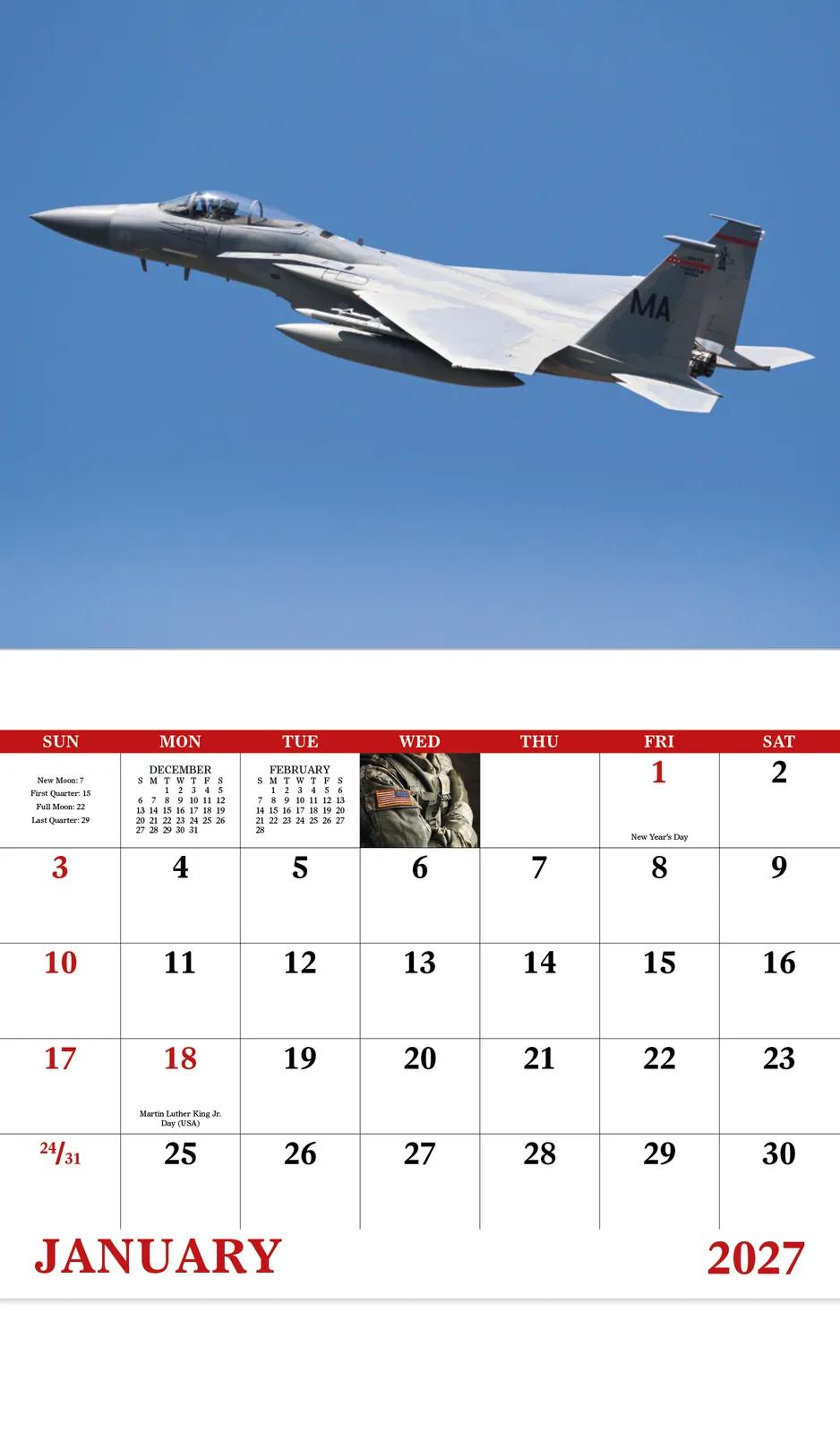 Armed Forces Wall Calendar Stapled Patriotic FSC Paper - 19 x 11 in - product view 5