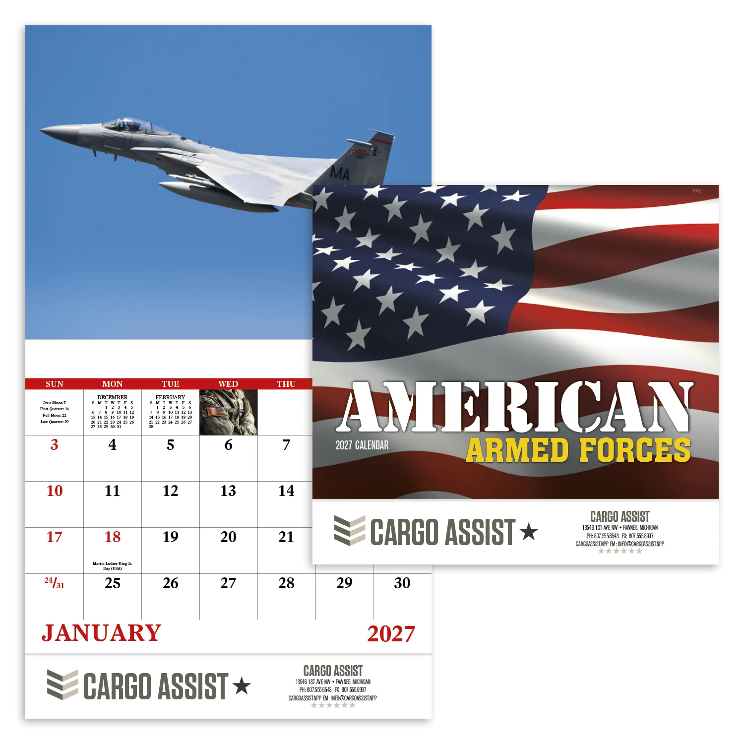 Armed Forces Wall Calendar Stapled Patriotic FSC Paper - 19 x 11 in - product view 19