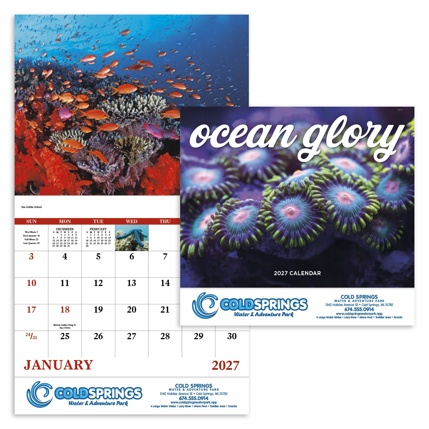 Ocean Life Wall Calendar Stapled FSC Gloss Paper - 19 x 11 in - product view 19