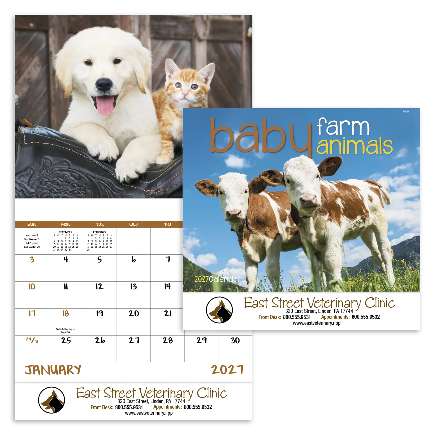 Baby Farm Animals Wall Calendar Stapled FSC Paper - 19 x 11 in - product view 19