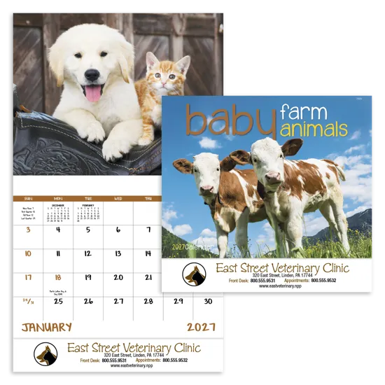 Baby Farm Animals Wall Calendar Stapled FSC Paper - 19 x 11 in