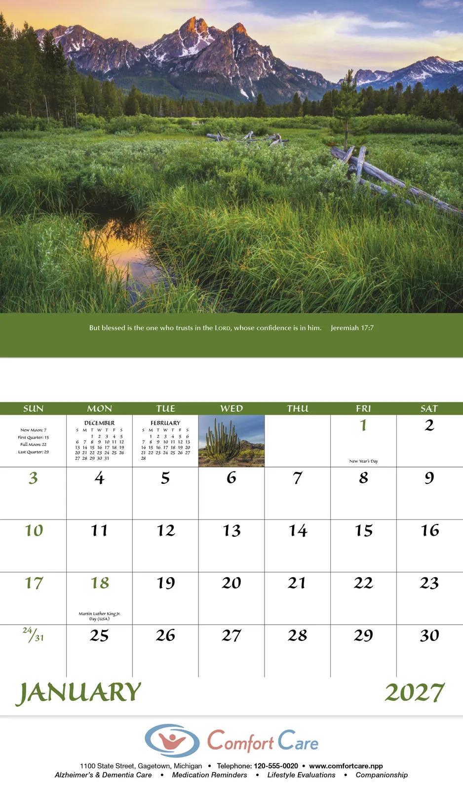 Bible Verse Wall Calendar Stapled FSC Gloss Paper - 19 x 11 in - product view 4