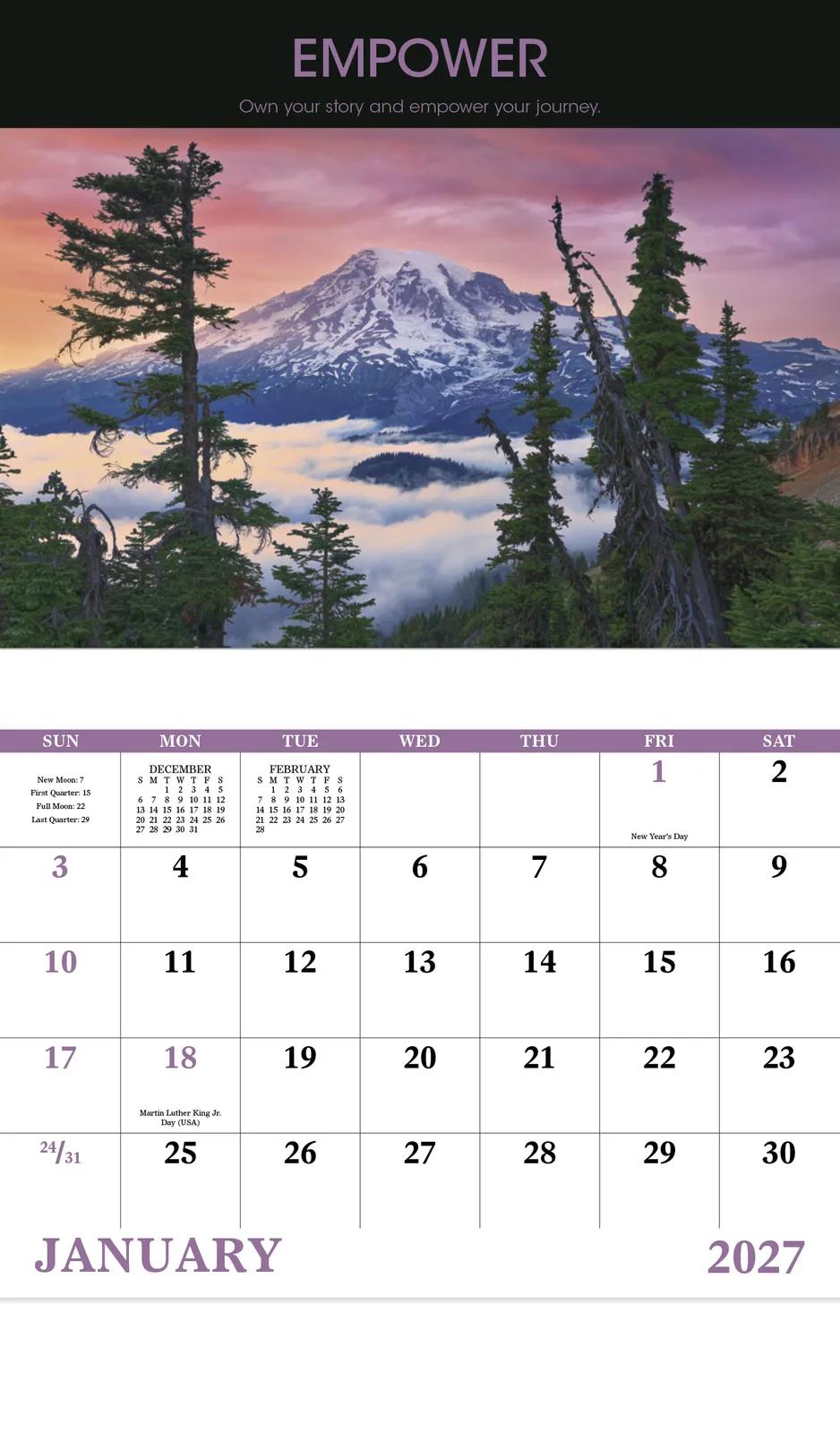 Motivational Wall Calendar Stapled FSC Gloss Paper - 19 x 11 in - product view 5
