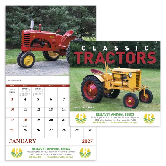 Classic Tractor Wall Calendar Stapled FSC Paper - 19 x 11 in