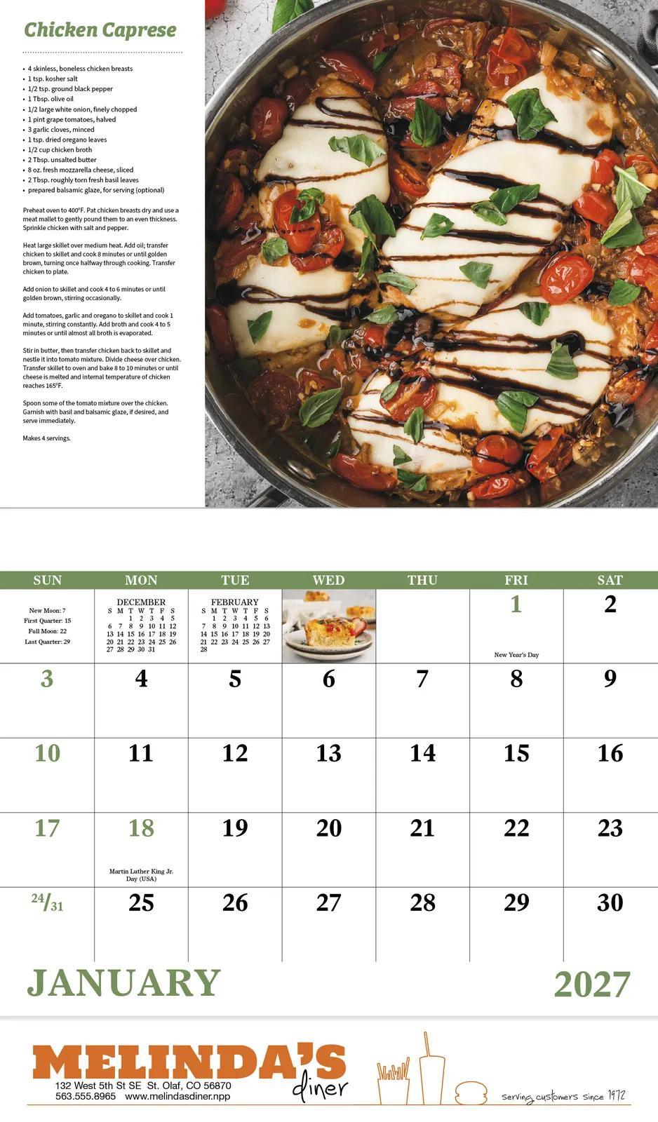 Recipe Wall Calendar Stapled with Cooking FSC Paper - 19 x 11 in - product view 4