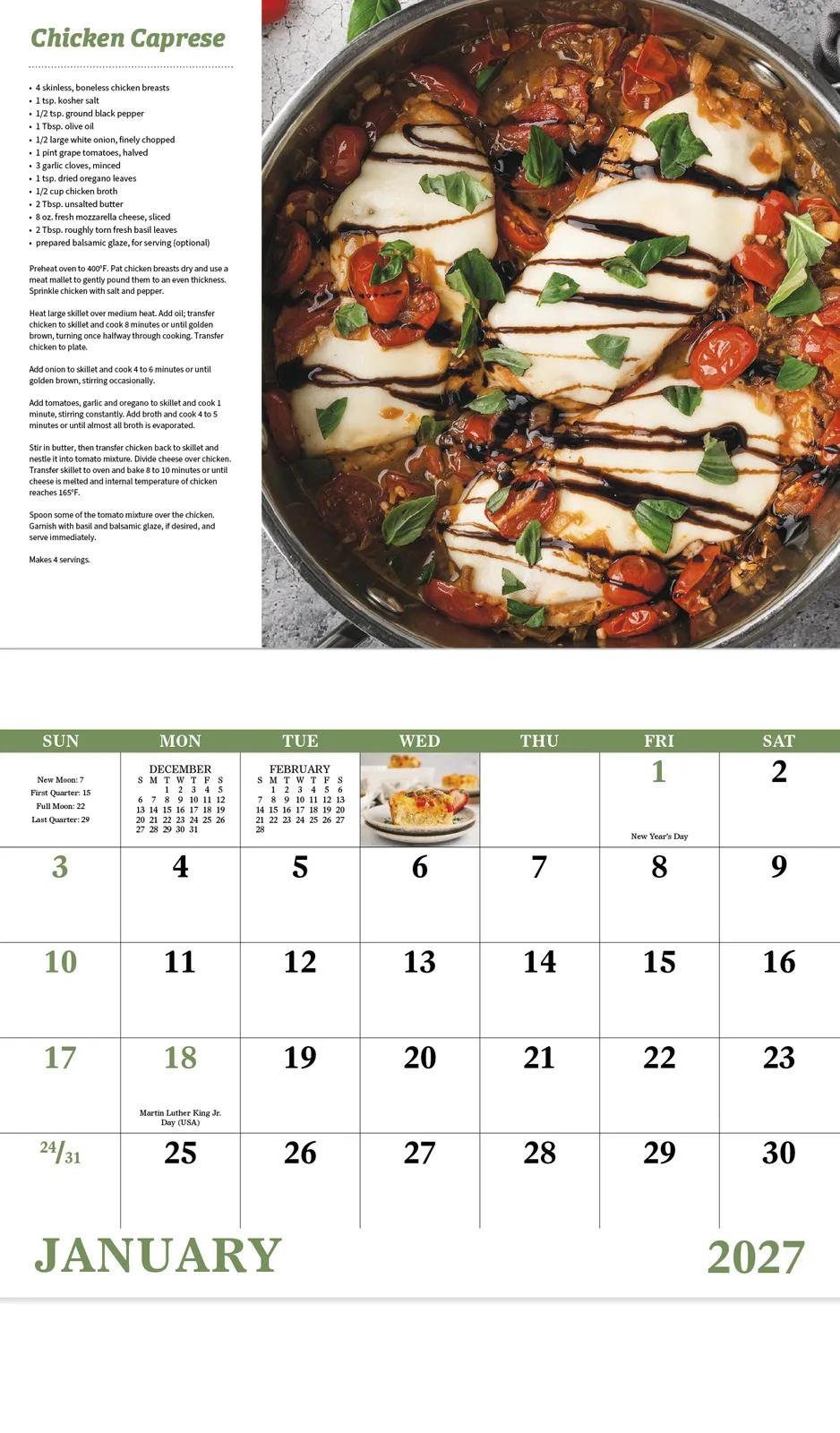 Recipe Wall Calendar Stapled with Cooking FSC Paper - 19 x 11 in - product view 5