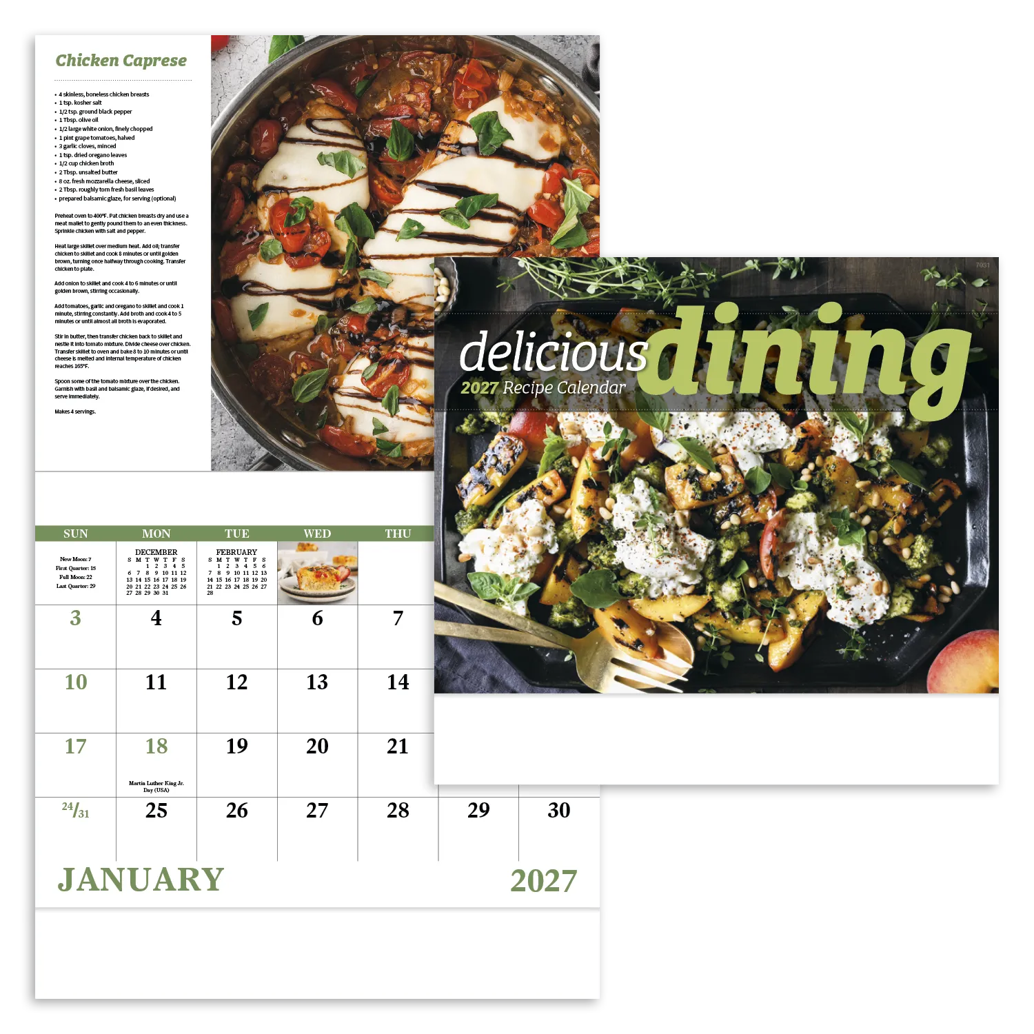 Recipe Wall Calendar Stapled with Cooking FSC Paper - 19 x 11 in - product view 20