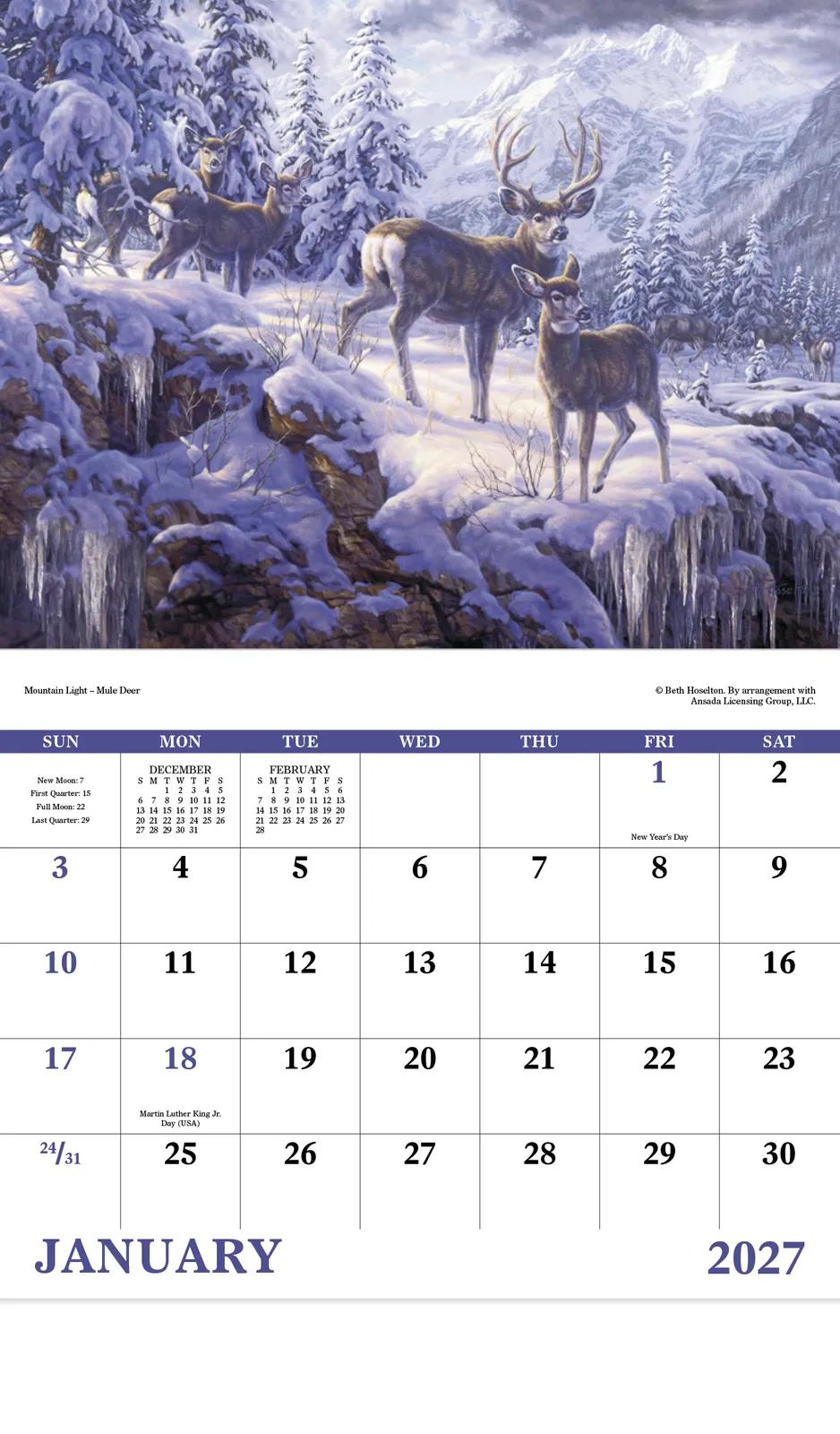 Wildlife Canvas Art Wall Calendar Stapled FSC Paper - 19 x 11 in - product view 5