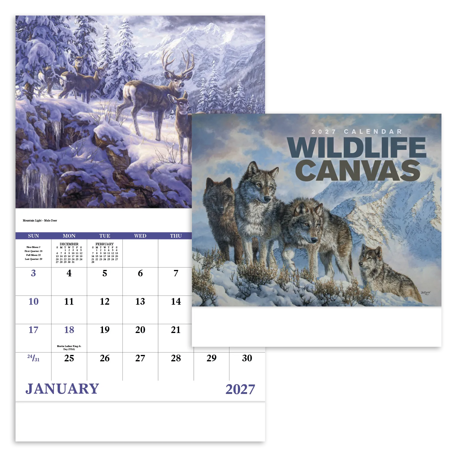 Wildlife Canvas Art Wall Calendar Stapled FSC Paper - 19 x 11 in - product view 20