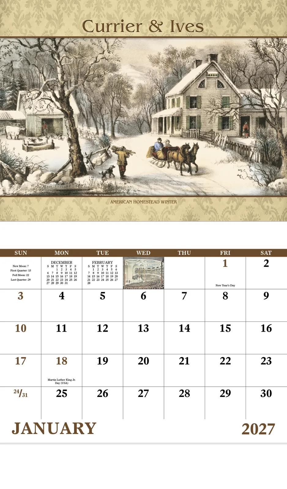 Currier & Ives Wall Calendar Stapled FSC Paper - 19 x 11 in - product view 5