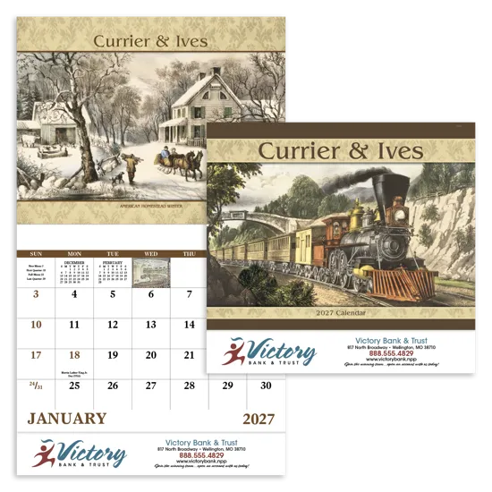 Currier & Ives Wall Calendar Stapled FSC Paper - 19 x 11 in