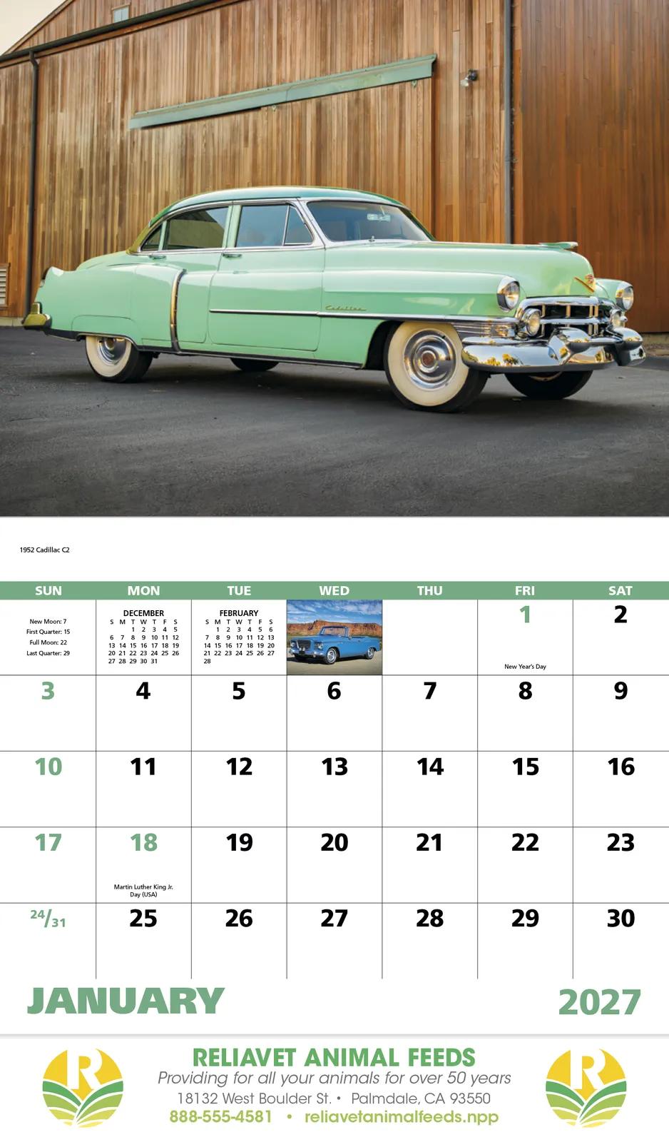Classic Auto Wall Calendar Stapled FSC Gloss Paper - 19 x 11 in - product view 4