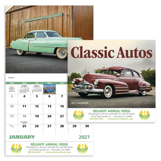 Classic Auto Wall Calendar Stapled FSC Gloss Paper - 19 x 11 in