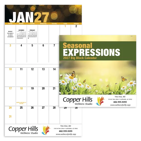Seasonal Expressions Wall Calendar Big Block Stapled - 19 x 11 in