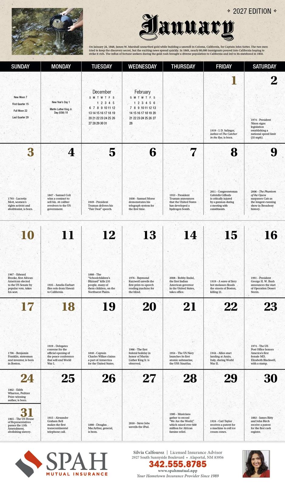 Daily History Wall Calendar Stapled FSC Paper - 19 x 11 in - product view 4